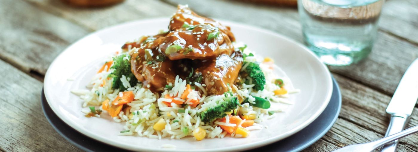 Chicken teriyaki with fried rice