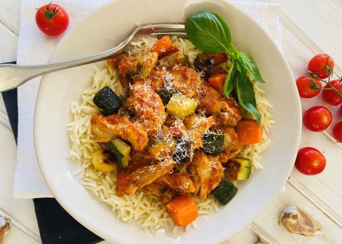 Chicken ratatouille with rice